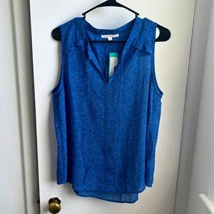NWT Fun2Fun Ulrica Sleeveless Blue Pattern Split Neck top L fun 2 fun Stitch Fix